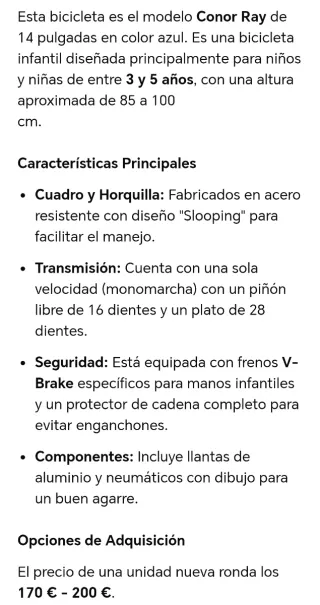 Bicicleta Infantil Conor Ray 14 Pulgadas Azul