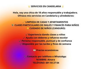 Servicio de limpieza, clases de idiomas y canguro