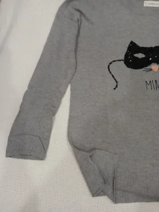 Jersey gris con gato de lentejuelas