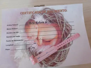 Certificado y pulsera nacimiento bebé reborn