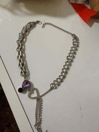 Collar choker corazón morado y plateado