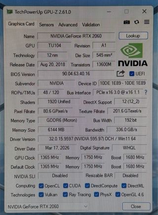 Nvidia GeForce RTX 2060 StormX Palit 6GB