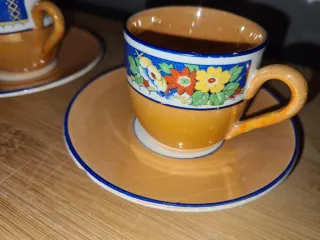 Juego 4 Tazas Café Porcelana Flores