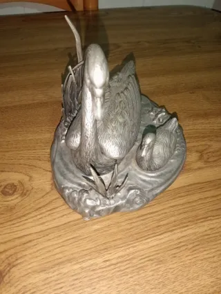 Figura Cisne Bronce Baño Plata Antigua