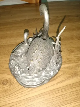 Figura Cisne Bronce Baño Plata Antigua