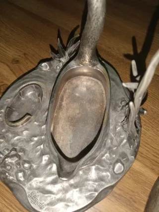 Figura Cisne Bronce Baño Plata Antigua