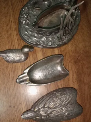 Figura Cisne Bronce Baño Plata Antigua