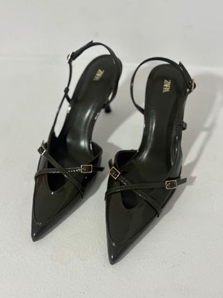 Zapatos Zara Tacon Destalonados Talla 40 Verde Oli