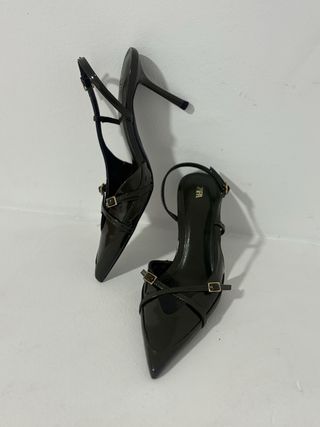 Zapatos Zara Tacon Destalonados Talla 40 Verde Oli