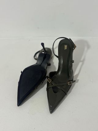 Zapatos Zara Tacon Destalonados Talla 40 Verde Oli