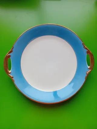 Plato-bandeja antiguo Bidasoa azul y oro.