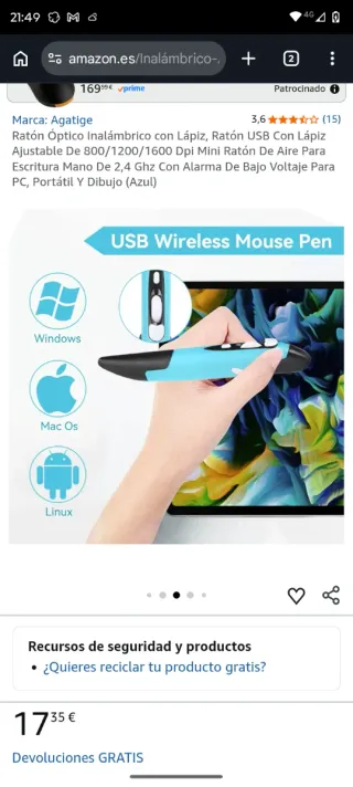 Ratón Lápiz Óptico Inalámbrico (Rojo)