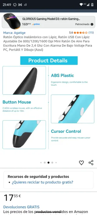 Ratón Lápiz Óptico Inalámbrico (Rojo)