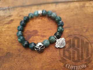 Bracciale Harley Davidson pietre verdi skull