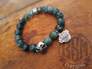 Bracciale Harley Davidson pietre verdi skull