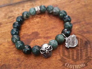 Bracciale Harley Davidson pietre verdi skull