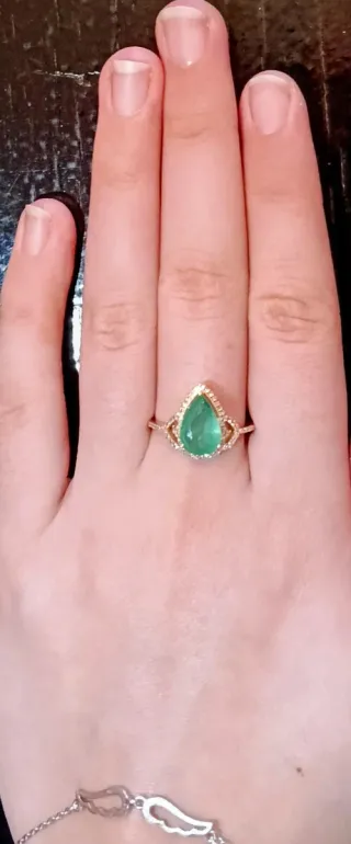 Anillo Oro 14k Esmeralda y Diamantes Certificado