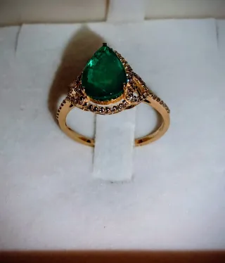 Anillo Oro 14k Esmeralda y Diamantes Certificado