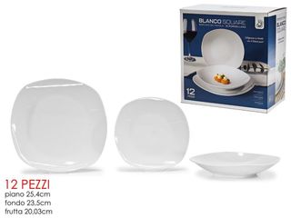 Servizio Piatti Blanco Square Porcellana 12 Pezzi