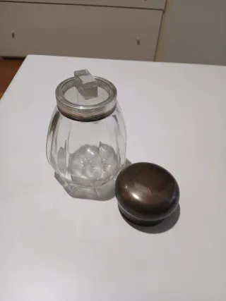 Contenitore antico cristallo e metallo