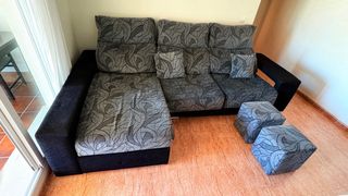 Sofá Cherlon grande tela gris y negro