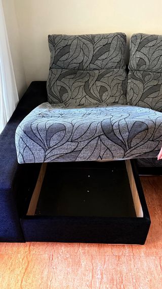 Sofá Cherlon grande tela gris y negro