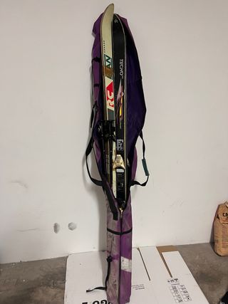 Lote esquís retro + bastones + funda