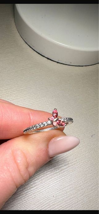 Anillo Pandora Mariposa Rosa y Plateado