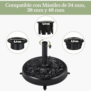 pie de Sombrilla 25kg Ruedas Freno Negra