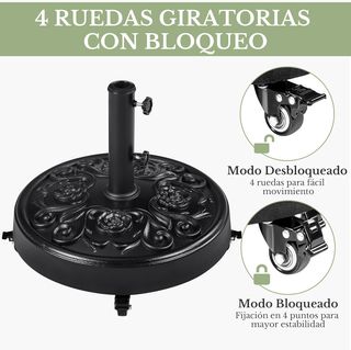 pie de Sombrilla 25kg Ruedas Freno Negra