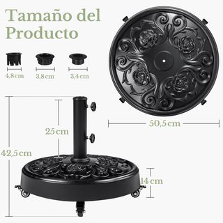 pie de Sombrilla 25kg Ruedas Freno Negra