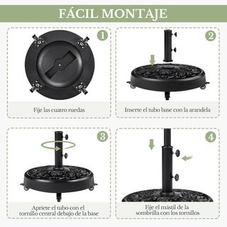 pie de Sombrilla 25kg Ruedas Freno Negra