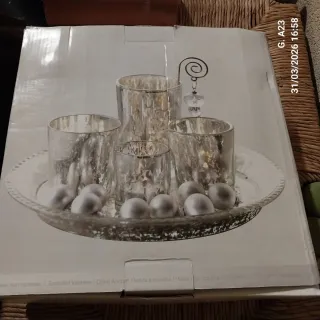 Juego de portavelas de cristal dorado y plateado