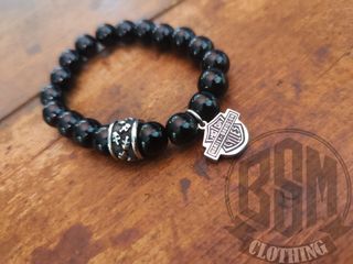 Bracciale Harley Davidson nero charm teschi