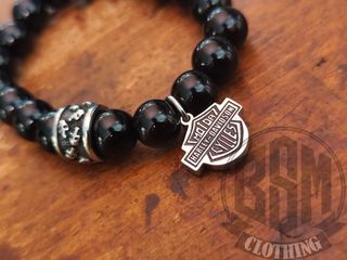 Bracciale Harley Davidson nero charm teschi