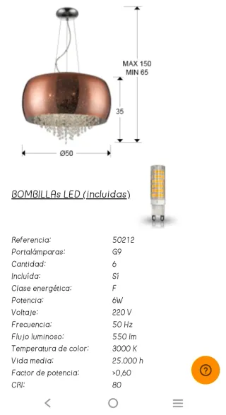 Lámpara Techo Cobre Cristal Schuller