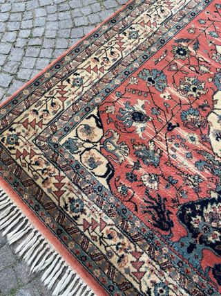 Tappeto lana vergine beige e rosso 255x174