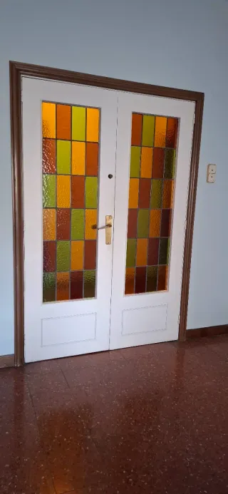 Puerta doble vintage madera y cristal