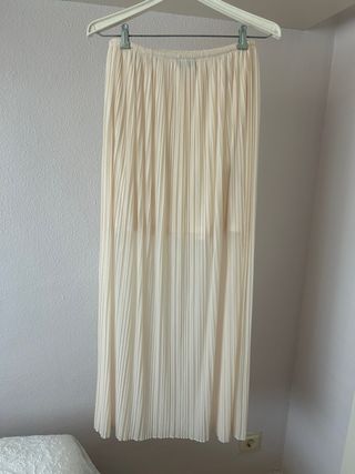 Falda larga plisada beige