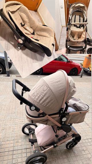 Carrito de bebé KIEURU color beige y rosa