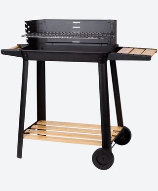 Barbacoa Negra con Estante de Madera