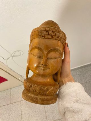 Grande Testa di Buddha in Legno
