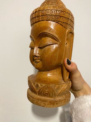 Grande Testa di Buddha in Legno