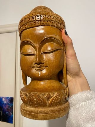Grande Testa di Buddha in Legno