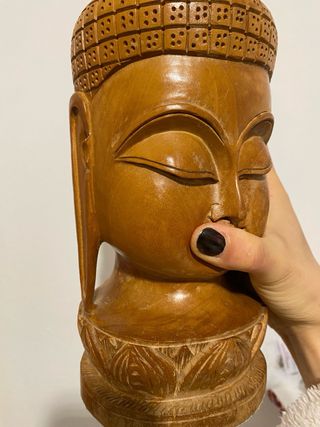 Grande Testa di Buddha in Legno