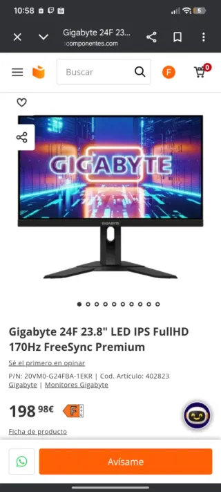 Monitor Gigabyte G24F 170Hz