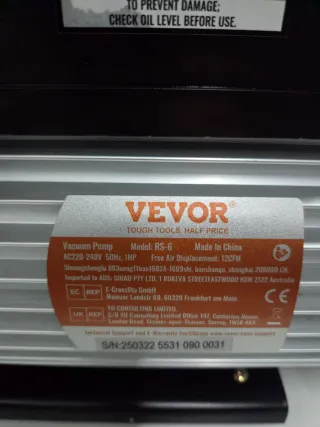 Bomba de Vacío VEVOR 12 CFM 1 HP
