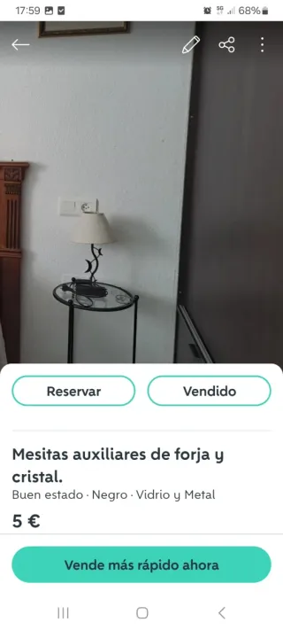 Mesita auxiliar forja y cristal