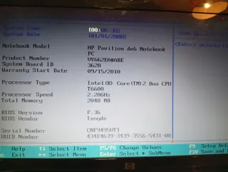 Portátil HP Core 2 Duo T6600 Blanco
