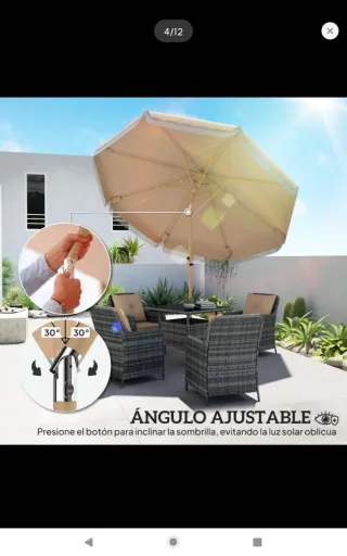 Sombrilla de jardín beige con flecos